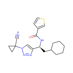 N#CC1(n2cc([C@H](CC3CCCCC3)NC(=O)c3ccsc3)nn2)CC1 ZINC000072316562