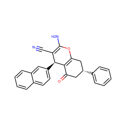 N#CC1=C(N)OC2=C(C(=O)C[C@@H](c3ccccc3)C2)[C@H]1c1ccc2ccccc2c1 ZINC000000752501