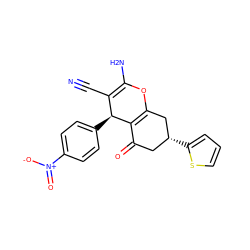 N#CC1=C(N)OC2=C(C(=O)C[C@@H](c3cccs3)C2)[C@H]1c1ccc([N+](=O)[O-])cc1 ZINC000001176208