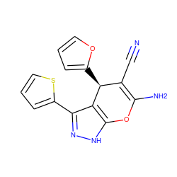 N#CC1=C(N)Oc2[nH]nc(-c3cccs3)c2[C@H]1c1ccco1 ZINC000004014765