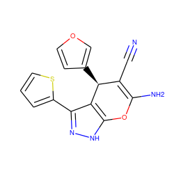 N#CC1=C(N)Oc2[nH]nc(-c3cccs3)c2[C@H]1c1ccoc1 ZINC000004014716