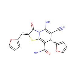 N#CC1=C(N)n2c(sc(=Cc3ccco3)c2=O)=C(C(N)=O)[C@H]1c1ccco1 ZINC000252676529