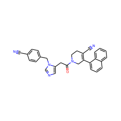 N#CC1=C(c2cccc3ccccc23)CN(C(=O)Cc2cncn2Cc2ccc(C#N)cc2)CC1 ZINC000013489043