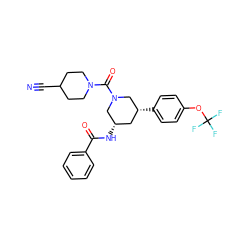 N#CC1CCN(C(=O)N2C[C@@H](NC(=O)c3ccccc3)C[C@@H](c3ccc(OC(F)(F)F)cc3)C2)CC1 ZINC000068246382