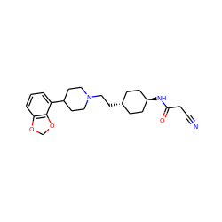 N#CCC(=O)N[C@H]1CC[C@H](CCN2CCC(c3cccc4c3OCO4)CC2)CC1 ZINC000261191694