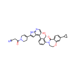 N#CCC(=O)N1CC=C(c2cc3c(-c4cccc(N5CCOc6cc(C7CC7)ccc6C5=O)c4CO)ccnc3[nH]2)CC1 ZINC001772593133