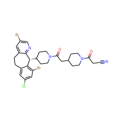 N#CCC(=O)N1CCC(CC(=O)N2CCC([C@H]3c4ncc(Br)cc4CCc4cc(Cl)cc(Br)c43)CC2)CC1 ZINC000026649009