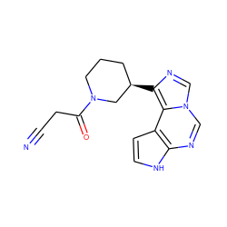 N#CCC(=O)N1CCC[C@@H](c2ncn3cnc4[nH]ccc4c23)C1 ZINC000205552614