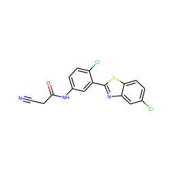 N#CCC(=O)Nc1ccc(Cl)c(-c2nc3cc(Cl)ccc3s2)c1 ZINC000029230801