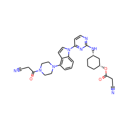 N#CCC(=O)O[C@@H]1CCC[C@H](Nc2nccc(-n3ccc4c(N5CCN(C(=O)CC#N)CC5)cccc43)n2)C1 ZINC000096173466