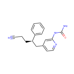 N#CCC[C@H](Cc1ccnc(NC(N)=O)c1)c1ccccc1 ZINC000141292385