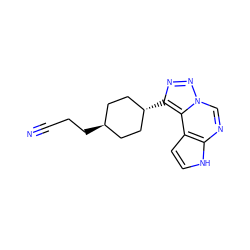 N#CCC[C@H]1CC[C@H](c2nnn3cnc4[nH]ccc4c23)CC1 ZINC001772629657