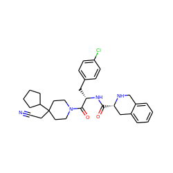 N#CCC1(C2CCCC2)CCN(C(=O)[C@H](Cc2ccc(Cl)cc2)NC(=O)[C@H]2Cc3ccccc3CN2)CC1 ZINC000028949820