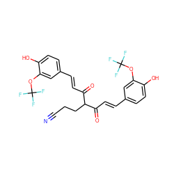 N#CCCC(C(=O)/C=C/c1ccc(O)c(OC(F)(F)F)c1)C(=O)/C=C/c1ccc(O)c(OC(F)(F)F)c1 ZINC000222693563