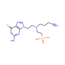 N#CCCCN(CCn1cnc2c(=O)[nH]c(N)nc21)CCP(=O)(O)O ZINC000095574206