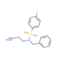 N#CCCN(Cc1ccccc1)S(=O)(=O)c1ccc(F)cc1 ZINC000004325320