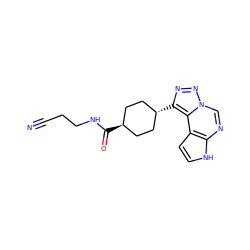 N#CCCNC(=O)[C@H]1CC[C@H](c2nnn3cnc4[nH]ccc4c23)CC1 ZINC001772648035