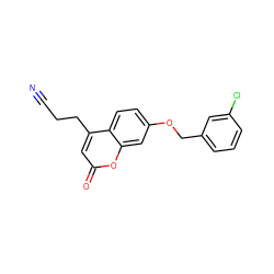 N#CCCc1cc(=O)oc2cc(OCc3cccc(Cl)c3)ccc12 ZINC000299830958