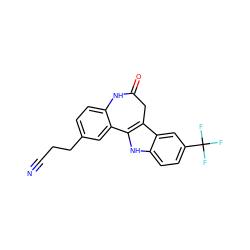 N#CCCc1ccc2c(c1)-c1[nH]c3ccc(C(F)(F)F)cc3c1CC(=O)N2 ZINC000001905707