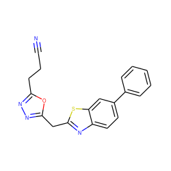 N#CCCc1nnc(Cc2nc3ccc(-c4ccccc4)cc3s2)o1 ZINC000147476125