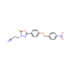 N#CCCn1nc(-c2ccc(OCc3ccc([N+](=O)[O-])cc3)cc2)oc1=S ZINC000013826719