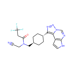 N#CCN(C[C@H]1CC[C@H](c2nnn3cnc4[nH]ccc4c23)CC1)C(=O)CC(F)(F)F ZINC001772649122