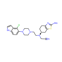 N#CCN(CCN1CCN(c2ccc3[nH]ccc3c2Cl)CC1)[C@H]1CCc2nc(N)sc2C1 ZINC000653780344