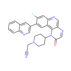 N#CCN1CCC(n2c(=O)cnc3cnc4cc(F)c(-c5cnc6ccccc6c5)cc4c32)CC1 ZINC001772574084