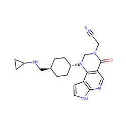 N#CCN1CN([C@H]2CC[C@H](CNC3CC3)CC2)c2c(cnc3[nH]ccc23)C1=O ZINC001772614946