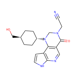 N#CCN1CN([C@H]2CC[C@H](CO)CC2)c2c(cnc3[nH]ccc23)C1=O ZINC001772638251