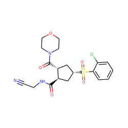 N#CCNC(=O)[C@@H]1C[C@@H](S(=O)(=O)c2ccccc2Cl)C[C@H]1C(=O)N1CCOCC1 ZINC000103242383