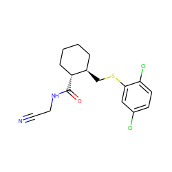 N#CCNC(=O)[C@@H]1CCCC[C@H]1CSc1cc(Cl)ccc1Cl ZINC000013680822