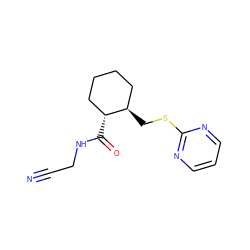 N#CCNC(=O)[C@@H]1CCCC[C@H]1CSc1ncccn1 ZINC000013680836
