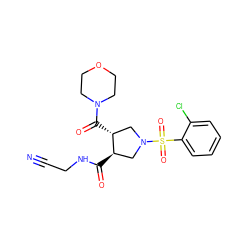 N#CCNC(=O)[C@@H]1CN(S(=O)(=O)c2ccccc2Cl)C[C@H]1C(=O)N1CCOCC1 ZINC000103242390