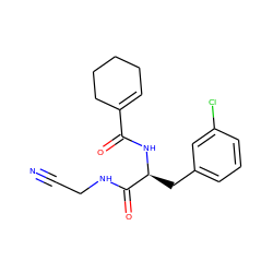 N#CCNC(=O)[C@H](Cc1cccc(Cl)c1)NC(=O)C1=CCCCC1 ZINC000043073725