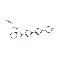 N#CCNC(=O)C1(NC(=O)c2ccc(-c3ccc(N4CCNCC4)cc3)cc2)CCCCC1 ZINC000013676336