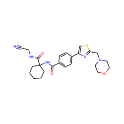 N#CCNC(=O)C1(NC(=O)c2ccc(-c3csc(CN4CCOCC4)n3)cc2)CCCCC1 ZINC000013676364