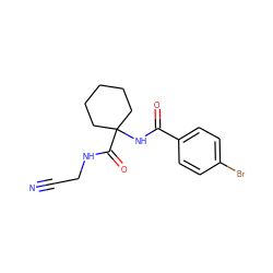N#CCNC(=O)C1(NC(=O)c2ccc(Br)cc2)CCCCC1 ZINC000013676319