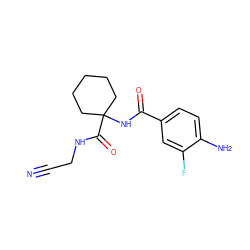 N#CCNC(=O)C1(NC(=O)c2ccc(N)c(F)c2)CCCCC1 ZINC000263620788