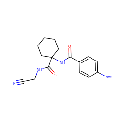 N#CCNC(=O)C1(NC(=O)c2ccc(N)cc2)CCCCC1 ZINC000013676315