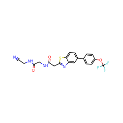 N#CCNC(=O)CNC(=O)Cc1nc2cc(-c3ccc(OC(F)(F)F)cc3)ccc2s1 ZINC000146456963