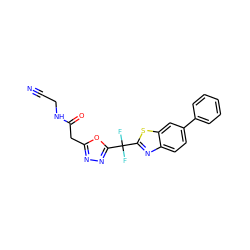 N#CCNC(=O)Cc1nnc(C(F)(F)c2nc3ccc(-c4ccccc4)cc3s2)o1 ZINC000169702908