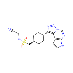 N#CCNS(=O)(=O)C[C@H]1CC[C@H](c2nnn3cnc4[nH]ccc4c23)CC1 ZINC001772615122