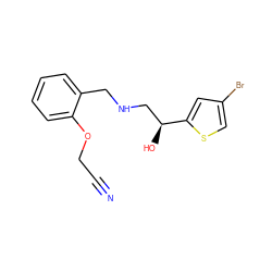 N#CCOc1ccccc1CNC[C@H](O)c1cc(Br)cs1 ZINC000014966839