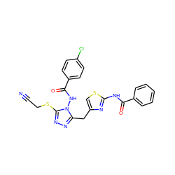 N#CCSc1nnc(Cc2csc(NC(=O)c3ccccc3)n2)n1NC(=O)c1ccc(Cl)cc1 ZINC000028815488