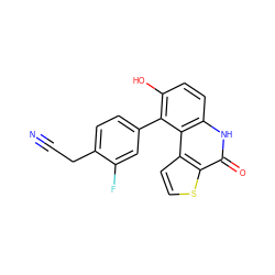 N#CCc1ccc(-c2c(O)ccc3[nH]c(=O)c4sccc4c23)cc1F ZINC000165025056