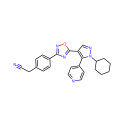 N#CCc1ccc(-c2noc(-c3cnn(C4CCCCC4)c3-c3ccncc3)n2)cc1 ZINC000114612410