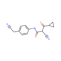 N#CCc1ccc(NC(=O)C(C#N)C(=O)C2CC2)cc1 ZINC000100785219