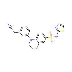 N#CCc1cccc(N2CCOc3cc(S(=O)(=O)Nc4nccs4)ccc32)c1 ZINC000205735476