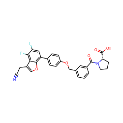 N#CCc1coc2c(-c3ccc(OCc4cccc(C(=O)N5CCC[C@H]5C(=O)O)c4)cc3)cc(F)c(F)c12 ZINC000221670689